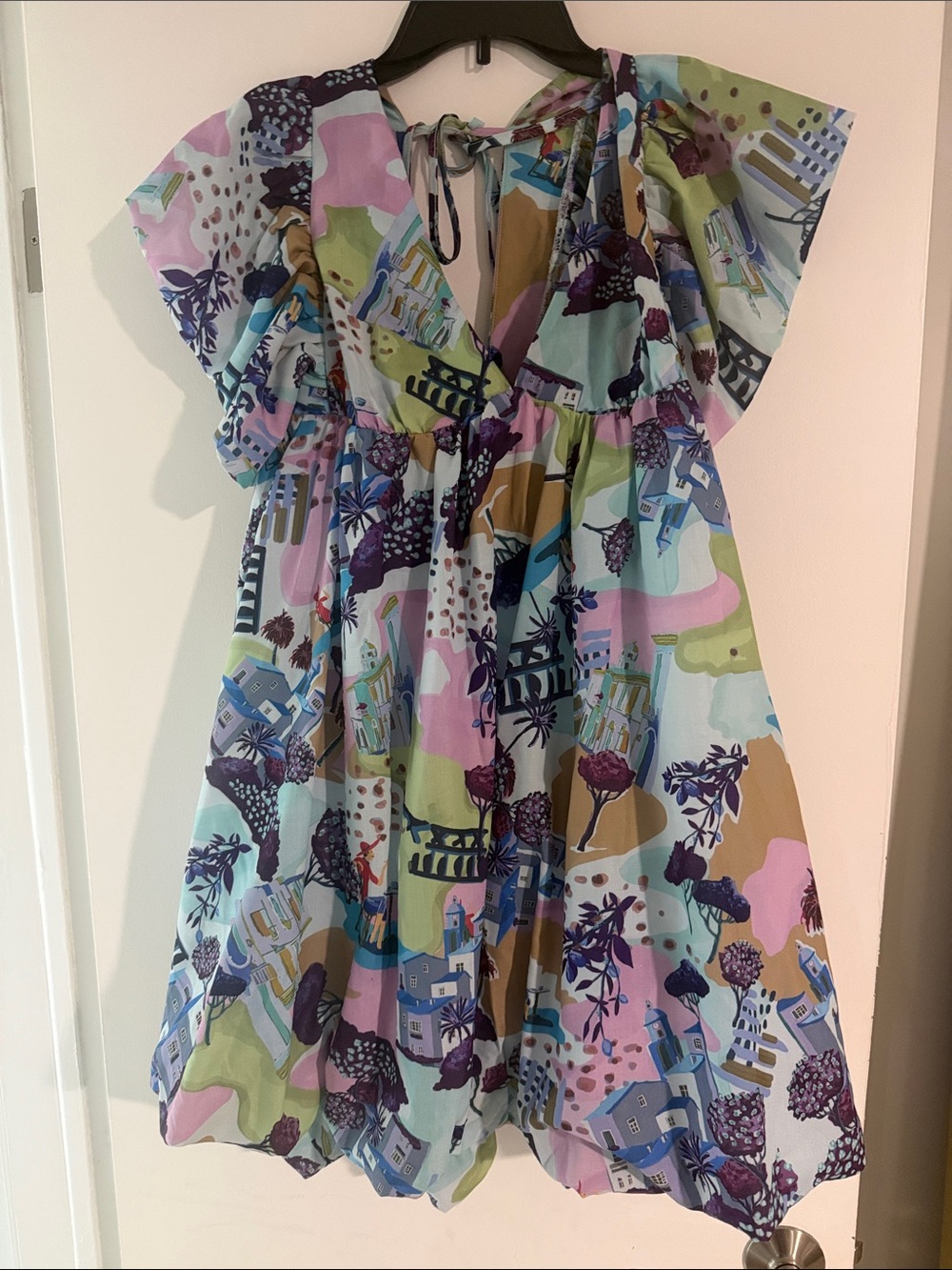 Pastel Coastal Print Cotton-Blend Casual Dress